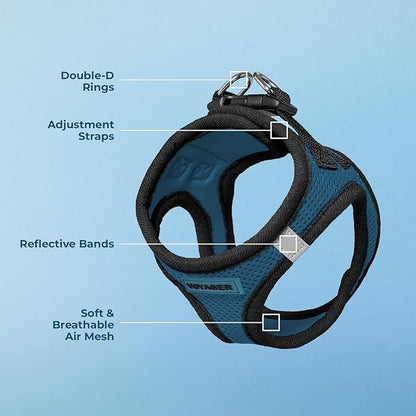 Best Pet Supplies - All Weather Mesh / Plush, Reflective, No Pull Harness for Small, Medium Dogs, Cats - Secure with Hook & Loop Fastener, Buckle, Double D-Rings - Blue/Black Trim, XL
