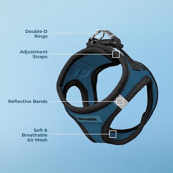 Best Pet Supplies - All Weather Mesh / Plush, Reflective, No Pull Harness for Small, Medium Dogs, Cats - Secure with Hook & Loop Fastener, Buckle, Double D-Rings - Blue/Black Trim, S