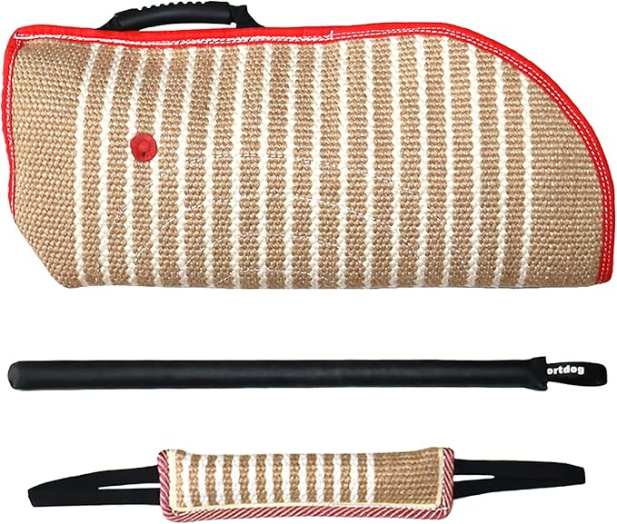 DGSL Dog Training Set - Dog Bite Sleeve, Pillow Tug Toy, Stick - Professional Training Equipment for Biting, Interactive, Fetch, K9, Puppy (Transverse Stripe)