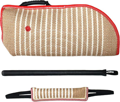 DGSL Dog Training Set - Dog Bite Sleeve, Pillow Tug Toy, Stick - Professional Training Equipment for Biting, Interactive, Fetch, K9, Puppy (Transverse Stripe)