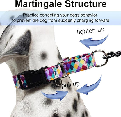 Reflective Martingale Collar for Dogs with Quick Release Buckle No Pull Training Dog Collars (Colorful Geometric, Medium)