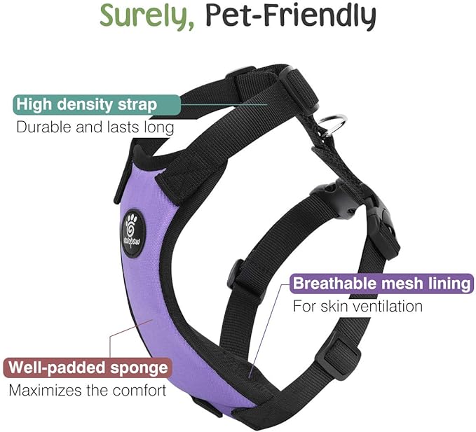 VavoPaw Dog Seat Belt, Safety Vest Dog Car Harness with Adjustable Buckle Dogs Seat-Belt for Vehicle Nylon Pet Safety Seats Belts Heavy Duty(L, Purple)