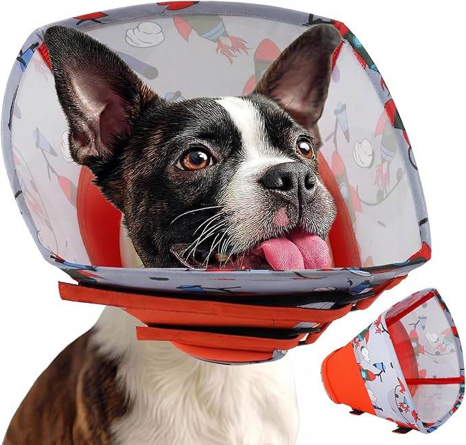 Allroaring Dog Cone, Soft Dog Cone Collar to Stop Licking, Adjustable Cones for Medium Dogs, Comfy Pet Recovery Collars & Cones Alternative for After Surgery Wound Healing, Red M