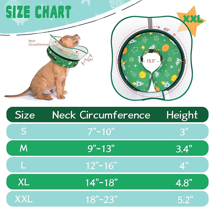 Elevated Inflatable Dog Cone Collar to Stop Licking, Doggie Donut Collar After Surgery, Soft Dog Cone Alternative for Small Medium Large Dogs