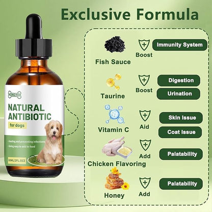 Natural Antibiotic for Dogs – Chicken Flavor 2oz | Supports Relieve Skin Allergy itching and Yeast infections, Urinary Tract Health, Wound Healing & Dental Care |Dog Supplements, Safe for All Ages