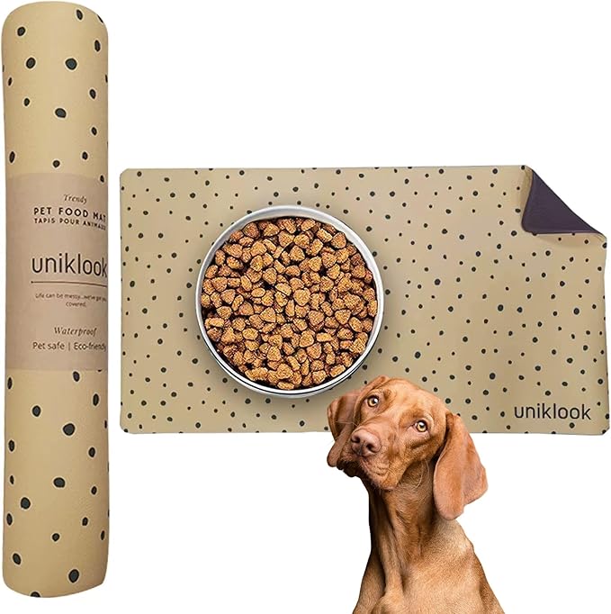 Large Pet Placemat, Dog Cat Mat Dog Feeding mat Pet Safe 28" X 16.5" Waterproof Easy to Clean Mat for Food & Water Bowls Waterproof Boho Uniklook (Cheetah)