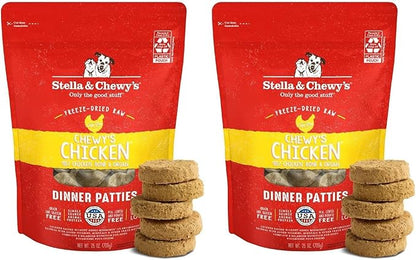 Stella & Chewy's Freeze-Dried Raw Dinner Patties - Chicken Recipe - High Protein Grain-Free Puppy & Dog Food - Perfect for Picky Eaters - 25 oz,(Pack of 2)
