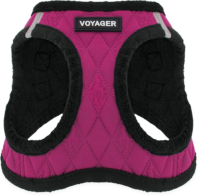 Best Pet Supplies - All Weather Plush, Reflective, No Pull Harness for Small, Medium Dogs, Cats - Secure with Hook & Loop Fastener, Buckle, Double D-Rings - Red Rose Plush, XL