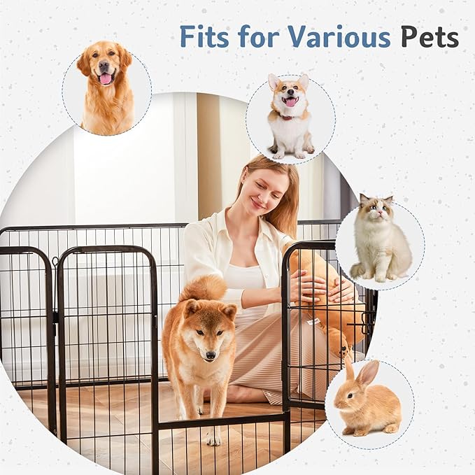 DUMOS Dog Playpen Indoor, Metal 24 Inch 12 Panels Foldable Pet Fence with Door, Outdoor Small Medium Large Dog Puppy Portable Exercise Play Pen for RV Camping, Trips, Play Yard