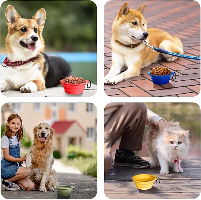PetBonus 2-Pack Silicone Collapsible Dog Bowls, BPA Free Dishwasher Safe, Portable Foldable Expandable Travel Bowl, Food Water Feeding Cup Dish for Dogs Cats with 2 Carabiners (Black, Red)