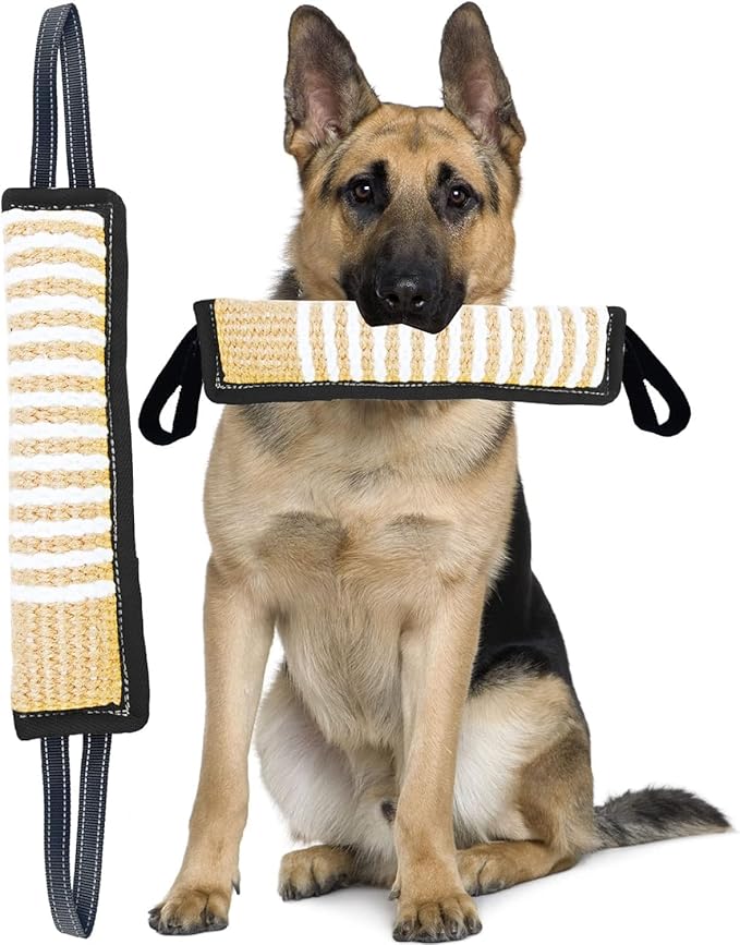 Clysoru Squeaky Tug Toy for Dogs Jute with 2 Strong Handles Lasting Training Equipment Puppy to Large Dog Interactive Toys of War Pull Indestructible Rope Pet Crinkle Teething (Black)