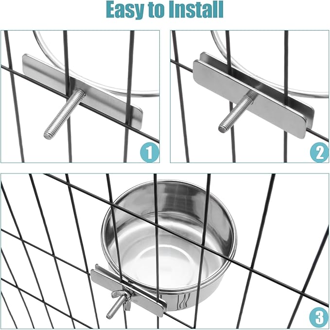 Dog Bowl Stainless Steel Pet Hanging Food Water Bowl Cage Feeding Cup Feeder for Dogs Cats Rabbits Birds Small Animal (Small)