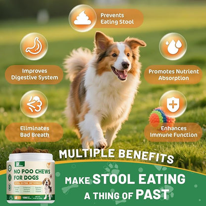 No Poo Chews - Coprophagia Deterrent for Dogs, No Poop Eating Deterrent for Dogs, Prevent Stop Dogs from Eating Poop Supplement -Gut Health & Immune Support,150ct