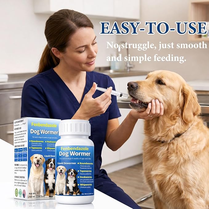 Dewormer for Dog - Fenbendazole Liquid Broad Spectrum for Tapeworms, Roundworms, Hookworms, Whipworms, 100 mL