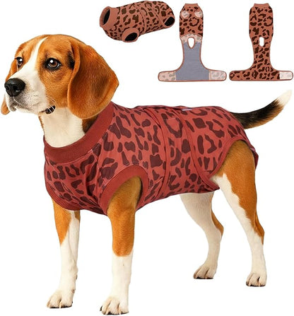 PetWarm Dog Recovery Suit, Surgical Suit for Dogs Female Spay Male Neutered, After Surgery Dog Onesie, Anti-Licking Dog Surgery Recovery Suit, Leopard Pattern, Red, S