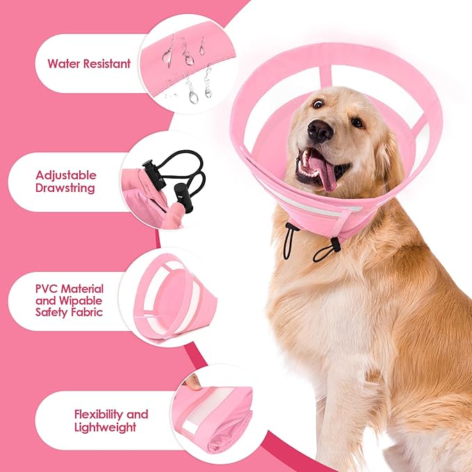 SAWMONG Soft Cone for Dogs – Large Dog Recovery Collar, Adjustable E-Collar to Stop Licking After Surgery (L, Pink)
