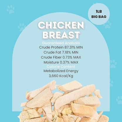 hotspot pets Freeze Dried Chicken Treats for Cats & Dogs -1LB Value Bag- Made in USA - Single Ingredient- Resealable Bag, All Natural Grain-Free (Chicken Breast)- Perfect for Training, Topper or Snack
