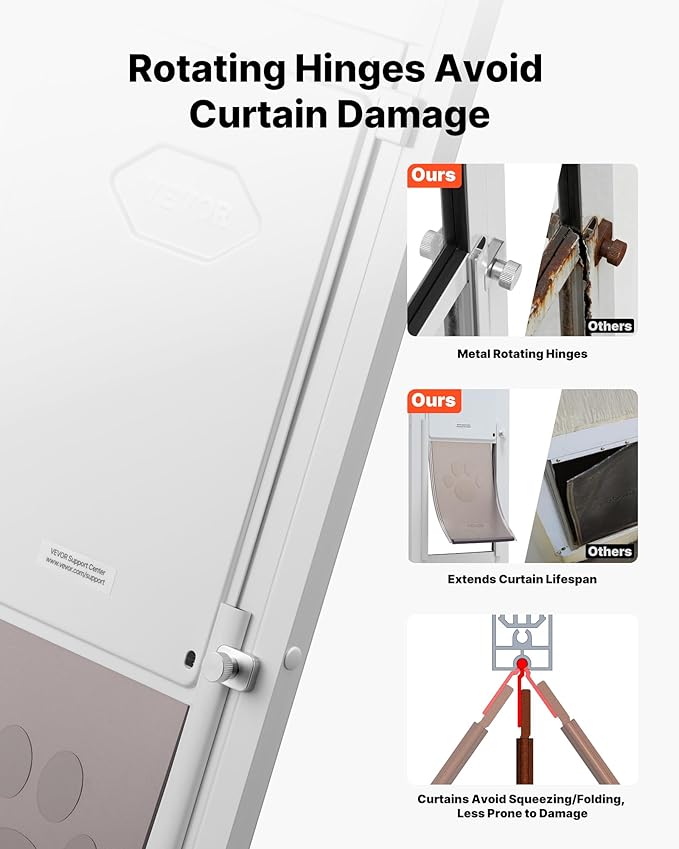VEVOR Dog Door for Sliding Glass Door, 91 to 96 in Adjustable Height, Aluminum Alloy Frame with Metal Rotating Hinges, Lock Design, 8 1/4 x 12 1/4 in Flap, Sliding Glass Pet Door for Renters