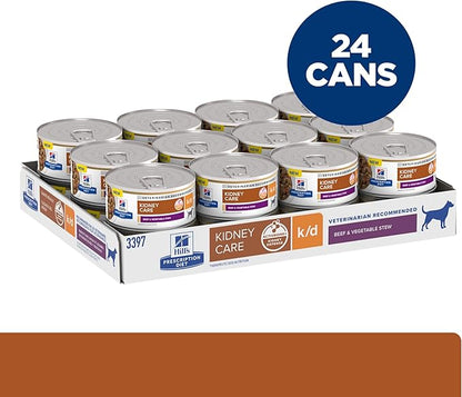 Hill's Prescription Diet k/d Kidney Care Wet Dog Food, Beef & Vegetable Stew, 5.5 oz. Cans, 24-Pack
