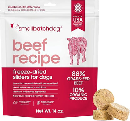 smallbatch Pets Freeze Dried Raw Dog Food, Beef Recipe, 14 oz, Organic High Protein Dog Food, Grain Free, Made in the USA, Humanely Raised Meat, Single Protein, for Picky Eaters, Hydrate & Serve