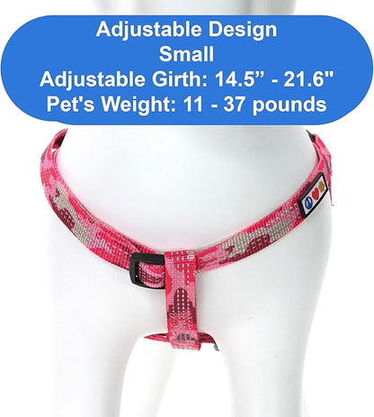 Pawtitas Reflective Step-in Dog Harness – Adjustable No-Pull Vest for Puppies to Seniors, Safe & Comfortable, S Camo Pink