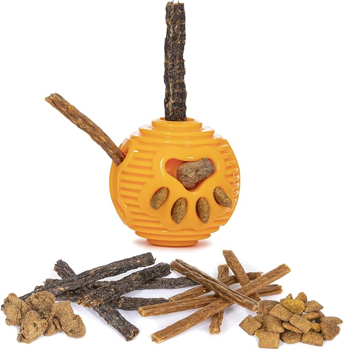 Hank & Harley Dog Toy Treat Ball- Entertain with Food & Treat Dispensing, Fetching and Chewing Toys. Amazing Durability, Dishwasher Safe, BPA Free Non-Toxic Rubber (Ball)