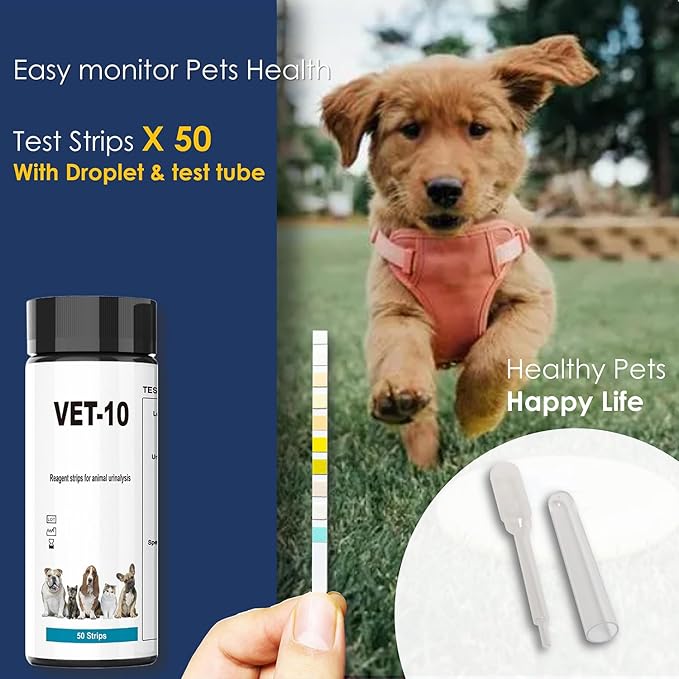 QMARK Urine Test Strips for Cats & Dogs, 50 Count, 10-Parameter UTI Testing Kit with Dropper and Tube