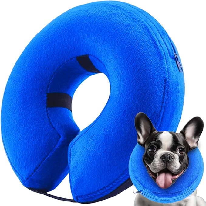 Inflatable Dog Cone Collar, Soft Dog Cone Blow-up Protective Recovery Collar, Blue (L Size)