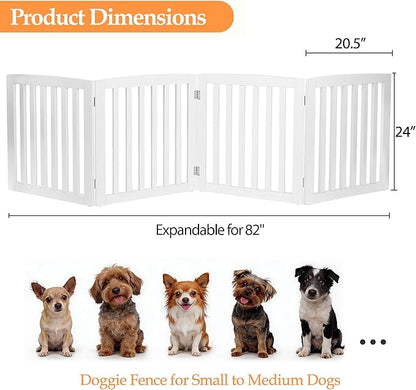 Dog Gate Pet Gate Indoor for Stairs Doorways 82x24 Inch 4 Panels Dog Fence Extra Wide Wooden White