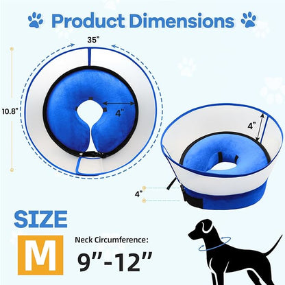 2-in-1 Upgraded Inflatable Dog Cone Collar with Detachable Anti-Licking Shield, Soft Adjustable Elizabethan Collar for Dogs After Surgery (M, Blue)