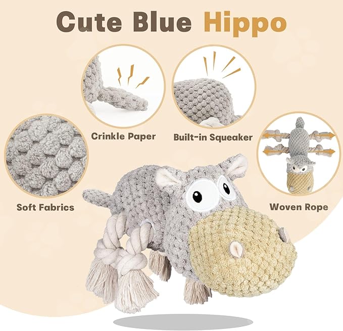 TOOPTATE Dog Toys for Aggressive Chewers - Squeaky Dog Toys to Keep Them Busy for Large Dogs (Gray, Medium)