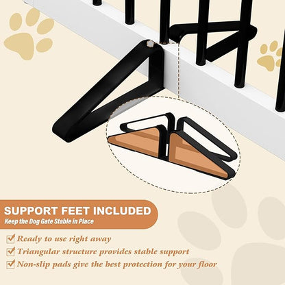 PUPETPO Freestanding Pet Gate for Dogs, Foldable Wooden Dog Gate for House, Indoor Dog Gate for Stair, Doorway, Gates for Dogs Indoor, 80 Inch Wide, 4 Panels 24",White