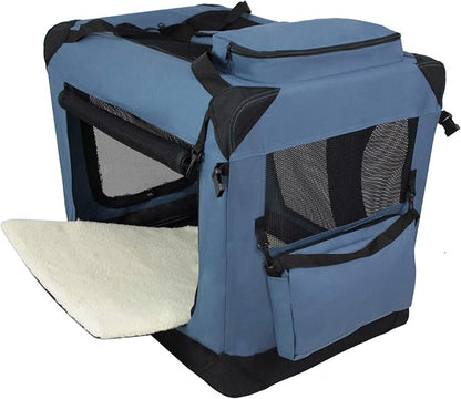EliteField 3-Door Folding Soft Dog Crate with Carrying Bag and Fleece Bed (2 Year Warranty), Indoor & Outdoor Pet Home (36" L x 24" W x 28" H, Blue Gray)