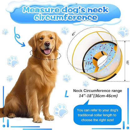 CNEO Inflatable Dog Cone Collar with Detachable Enhanced Anti-Licking Shield, Soft Neck Donut Collar for Dogs After Surgery, Adjustable Dog Cone Alternative for Large Medium Small Dogs & Cats