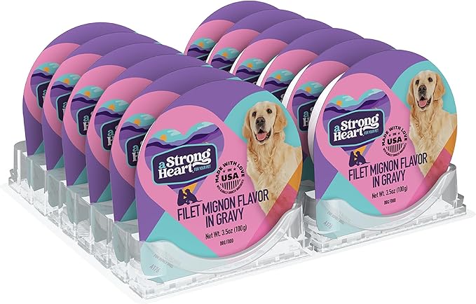 A Strong Heart Wet Dog Food Cups, Filet Mignon Flavor in Gravy - 3.5 oz Cups (Pack of 12), Made in The USA with Real Filet Mignon