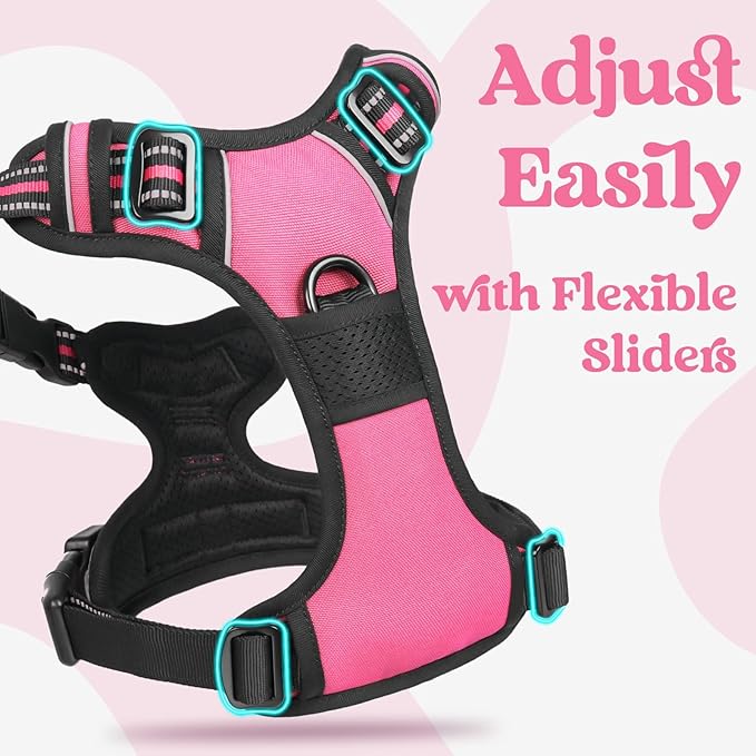 rabbitgoo Dog Harness for Large, No Pull Pet Harness with 3 Buckles, Adjustable Soft Padded Vest with Control Handle, Walking Reflective Pet Vest for Large Dogs, Rose Pink, L