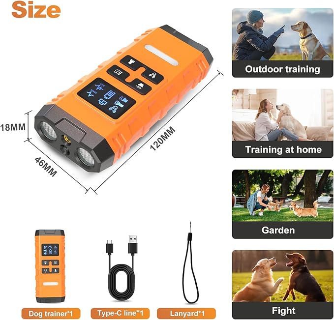 Dog Bark Deterrent Device,G3 Anti Barking Device for Dogs, Bark Stopper with Display,Ultrasound Dog Bark Deterrent,for Indoor/Outdoor/Safe and Effective Bark Stopper with Flashlight (Orange)