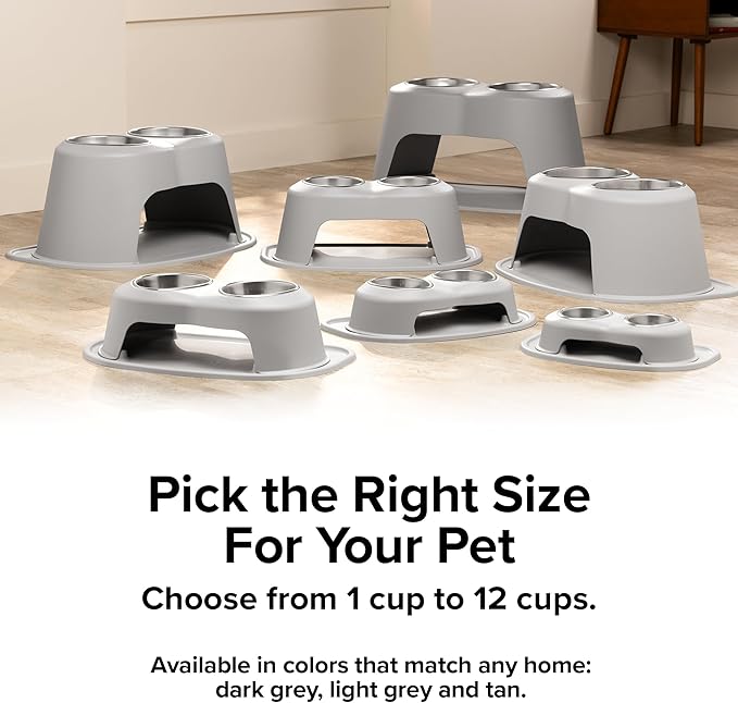 WeatherTech Double High Pet Feeding System w/Plastic Dog/Cat Bowls - 3" High Stand Dark Grey (PDHC0803DGDG)