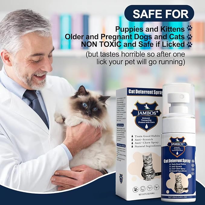 Cat Deterrent Spray - Safe Indoor & Outdoor Deterrent for Furniture Protection, Effective Training Aid with Natural Ingredients - Non-Toxic Anti-Scratch Formula (Blue, M)