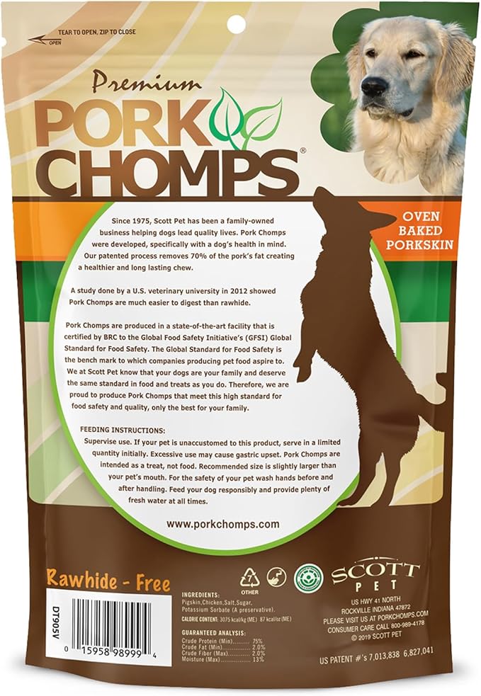 Pork Chomps Baked Pork Skin Dog Chews, 5 Inch Mini Twists, 12 Count - Real Chicken Wrap - Long-Lasting Treats for Dogs - High Protein, Rawhide-Free, Low Fat, Healthy & Delicious Chews