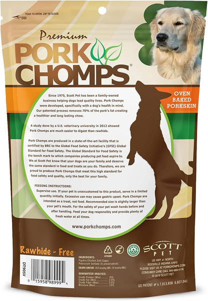 Pork Chomps Baked Pork Skin Dog Chews, 5 Inch Mini Twists, 12 Count - Real Chicken Wrap - Long-Lasting Treats for Dogs - High Protein, Rawhide-Free, Low Fat, Healthy & Delicious Chews