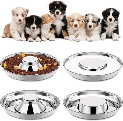 4 Pack Stainless Steel Puppy Bowls, Puppy Feeding Bowls for Litter, 11.8″ Metal Dog Food and Water Bowl Set for Small Dogs Cats, Puppys Feeders for Multiple Puppies, Whelping Supplies