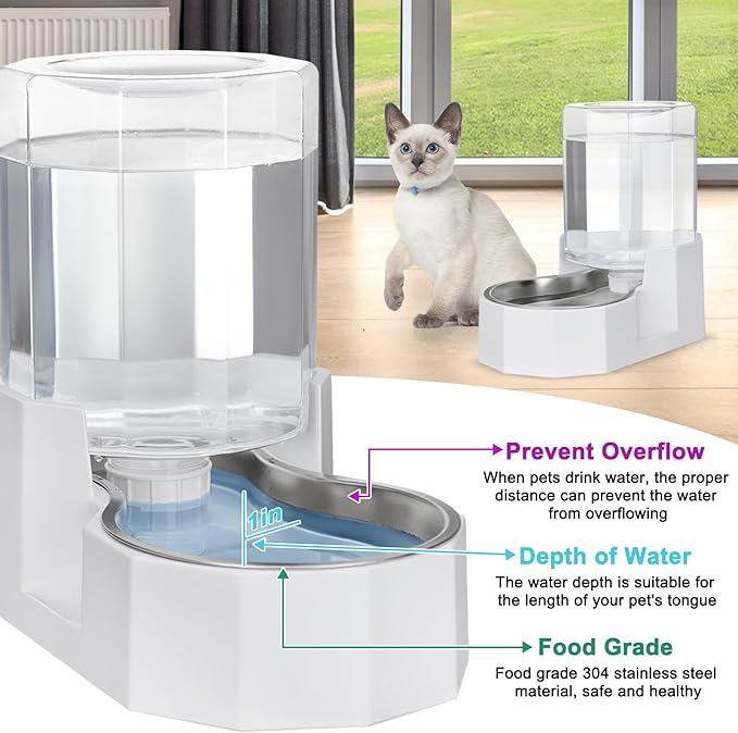 Sfozstra Large Dog Water Dispenser: 4L Stainless Steel Gravity Cat Water Feeder - Quiet Refill - No Power Needed - for Kittens & Cats - Bedroom/Kitchen Corner/Crate Area