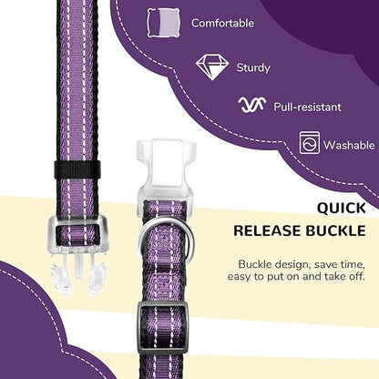 Reflective Dog Collar for Large Dogs Mesh Padded Large Dog Collar, Adjustable Pet Collar with Quick Release Buckle, Durable Breathable &Fade Resistant-Purple