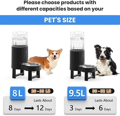 CZPET Elevated Dog Water Bowl Dispenser for Large Dogs,2.5 Gallon Tall Raised Pet Waterer Stand,Relieve Neck Pressure,Large Capacity and Drinking Area Noise-Free for Pets (9.5L+Stand,Black)