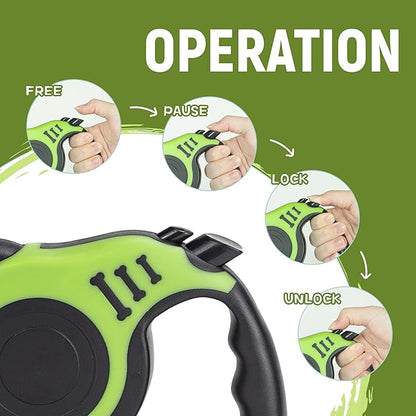 Retractable Dog Leash Automatic Telescopic Tractor Dog Tape, Pet Tape 10/16 FT Durable and Convenient, with Folding Bowl, Dispenser, Rubbish Bags, Suitable for Small and Medium Dogs