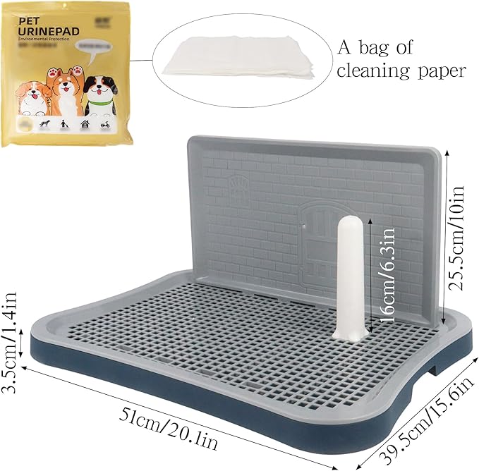 Dog Pee Pad Holder with Pee Pads, 20.1"x15.6"X1.4" Indoor Dog Potty Pad with Splash Guard for Puppy and Small Dogs, Housebreaking Supplies, Pet Products (Blue)