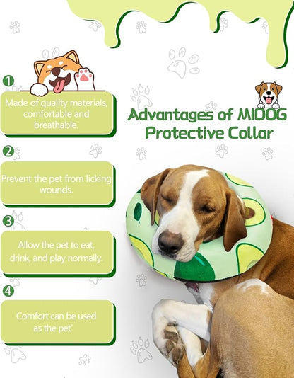 MIDOG Inflatable Dog Cone Alternative for After Surgery - Soft Protective Donut Collar Prevents Licking, Comfortable Recovery E-Collar Alternative for Small Medium Large Dogs (Avocado,XS)