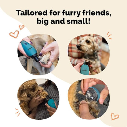 LUCKY TAIL Pet Nail Grinder for Dogs and Cats - Super Quiet and Low Vibration Electric Dog Nail Grinder with 2 LED Lights - USB Rechargeable and Cordless - 2 Speeds - Small to Large Pets - Teal