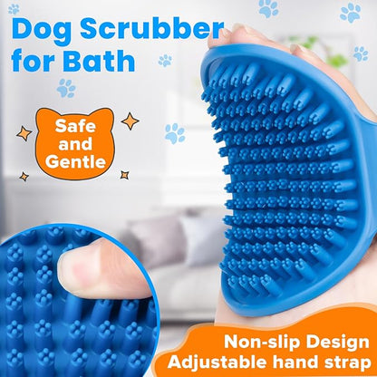 Comotech 3PCS Dog Bath Brush | Dog Shower/Washing Brush with Adjustable Ring Handle for Short & Long Hair(Blue Blue Green)